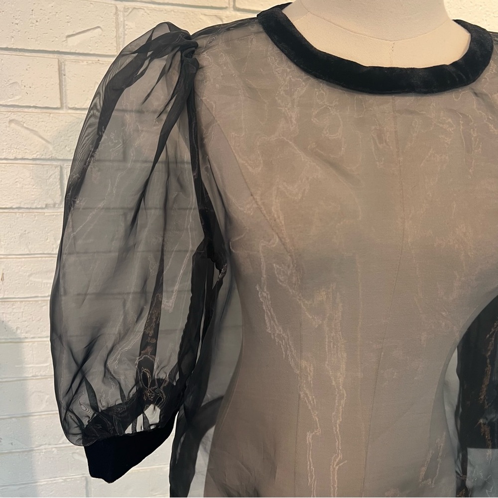 Emily McCarthy Black Puffed Sleeve Sheer Bella Top women’s M NWT - Picture 4 of 12